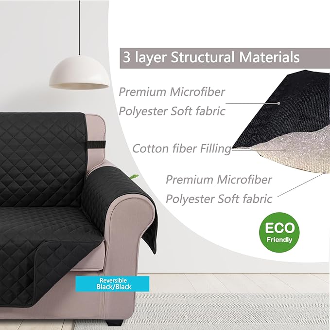 U-NICE HOME 4 Seater Sofa Cover 91 Inch Large Couch Covers for 4 Cushion Couch with Elastic Straps Water Resistant Furniture Protector Cover for Pets Cat (Sofa XX-Large, Black/Black)