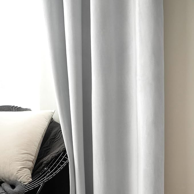 MIULEE 2 Pieces Greyish White Velvet Curtains Exquisite & Elegant Grommet Thermal Soundproof Room Darkening Light Blocking Curtains/Drapes for Living Room Bedroom 52 x 84 Inch