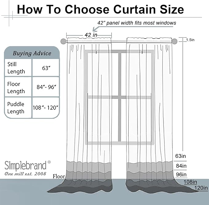Simplebrand Sheer White Curtains 120 Inches Long, Extra Long Rod Pocket Solid Color Window Sheer Curtain Panels, Elegant Curtains & Drapes for Living Room, Bedroom 2 Panels (White, 2x42x120'')