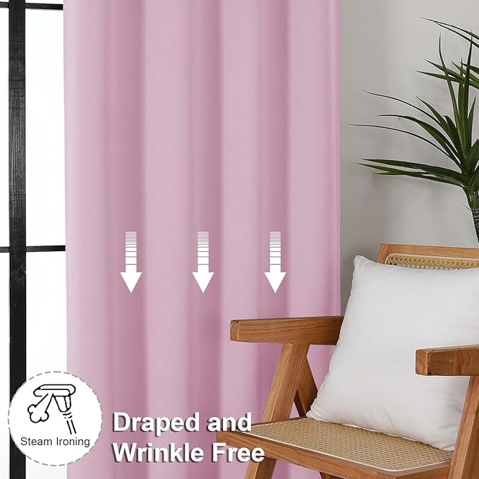 Simplebrand Ava Pink Short 36 Inches Blackout Curtain 2 Panels Set, Half Window Rod Pocket Privacy Curtain Tiers for Kitchen, Curtains Blackout for Bathroom Shades, W40 x L36 Inch, Pink