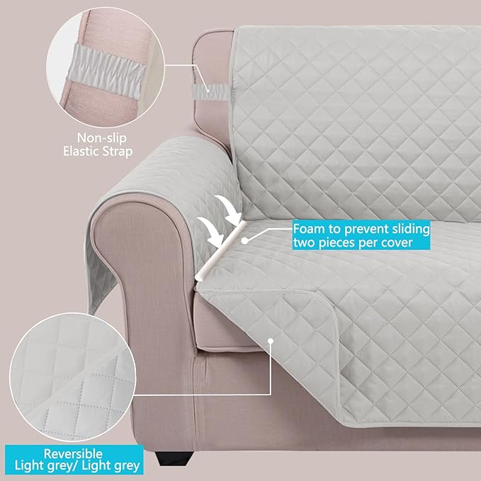 U-NICE HOME Large Sofa Cover Reversible Couch Cover for Dogs Pets with Elastic Straps Water Resistant Furniture Protector for 4 Cushion Couch (Oversized Sofa, Light Grey)