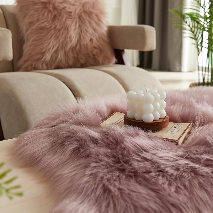 EasyJoy Ultra Soft Fluffy Shaggy Area Rug Faux Fur Rug Chair Cover Seat Pad Fuzzy Area Rug for Bedroom Floor Sofa Living Room (2 x 3 ft Sheepskin, Light Purple)