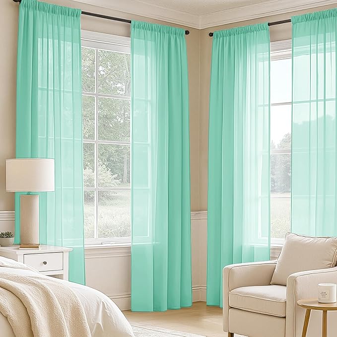 MIULEE Aqua Sheer Curtains 84 Inches Long, 4 Panels Set, Light Filtering Rod Pocket Voile Drapes for Living Room and Bedroom, Airy Soft Fabric Window Treatments, 42 x 84 Inches