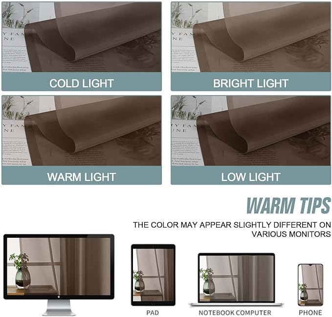 Chocolate Sheer Curtains 63 Inch Length 2 Panels, Voile Sheer Curtain for Living Room, Breathable Light Filtering Modern Window Treatments, Soft Fabric Dual Rod Pocket Drapes, 2x42Wx63L Inches