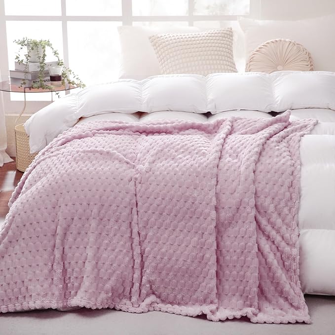 Puncuntex Light Purple Throw Blanket 60"×80" inches Fuzzy 3D Jacquard Decorative Flannel Fleece Super Soft Plush Cozy Blanket for Couch Sofa Chair Lightweight