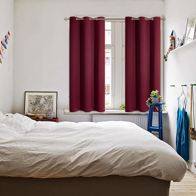 BGment Blackout Curtains for Bedroom - Grommet Thermal Insulated Room Darkening Curtains for Living Room, Set of 2 Panels (38 x 54 Inch, Burgundy)