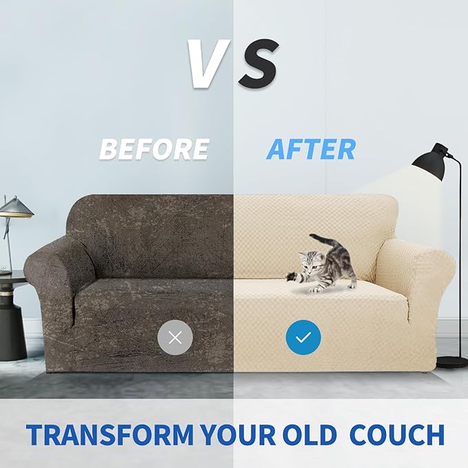ZNSAYOTX 1 Piece Jacquard Couch Covers for 3 Cushion Couch Living Room High Stretch Sofa Cover Pets Dogs Friendly Anti Slip Thickened Slipcovers Furniture Protector (Sofa, Light Biege)