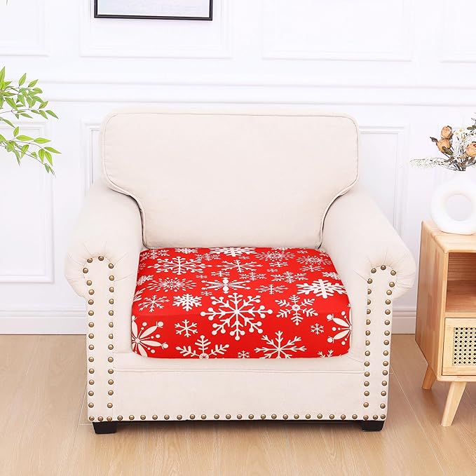 hyha Printed Couch Cushion Covers, Floral Sofa Covers Washable for Cushion Couch, Stretch Pattern Outdoor Cushion Covers for Patio Furniture with Elastic Bottom(Small, Christmas Snowflakes)