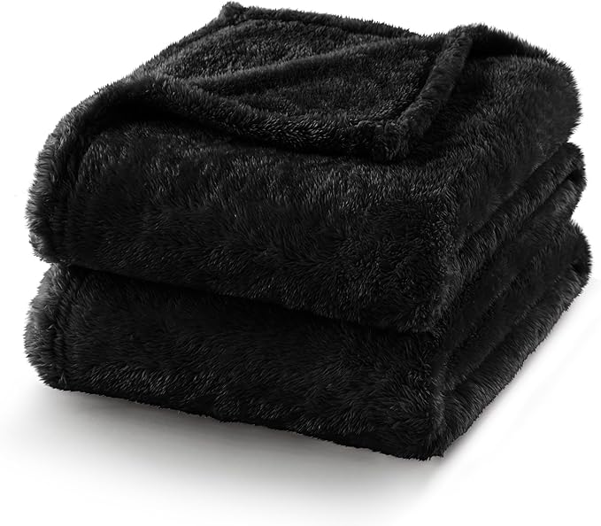 Exclusivo Mezcla Plush Fuzzy Fleece Bed Blanket Twin Size, Super Soft, Fluffy and Warm Blankets for Couch, Bed, All Season (Black, 90x66 inches)
