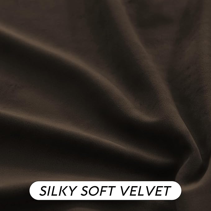 RYB HOME Brown Velvet Curtains 102 inches with Hook Belt, Soft Fabric Room Darkening Thermal Insulated Luxurious Home Decor Curtains for Living Room Bedroom, W 52" x L 102", 2 Panels Set