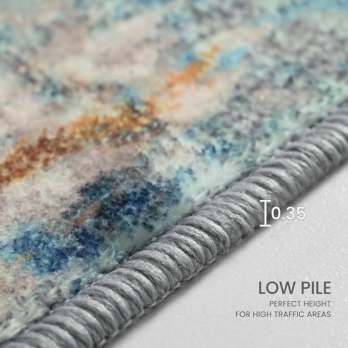 Ompaa Living Room Rug 6x9 Blue Area Rug Machine Washable Boho Rug Non Slip Abstract Vintage Indoor Large Rugs for Bedroom, Classroom, College Dorm, Farmhouse, Dining Room, Kids Playroom