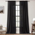Black Linen Curtains 90 inches Long for Bedroom Back Tab Light Filtering Privacy Semi Sheer Black Curtains Living Room Boho Rustic Farmhouse Cotton Textured Gauze Curtain 2 Panel Set
