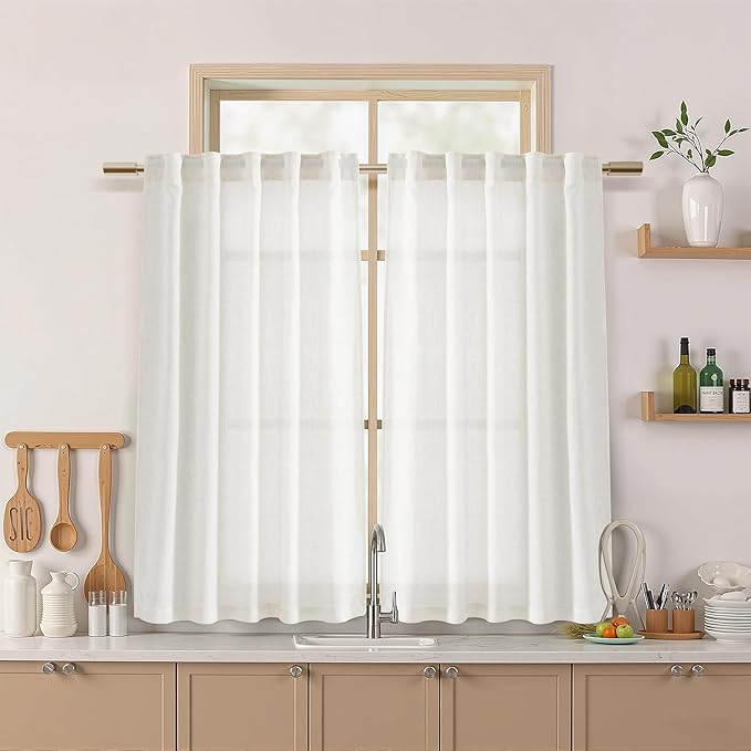 Nanspring 54 Inch Linen Curtains for Living Room Bedroom Semi Sheer Light Filtering Curtains Panels Back Tab and Rod Pocket Coastal Decor Neutral Curtain Drapes, 2 Panels 40 x 54 Inch