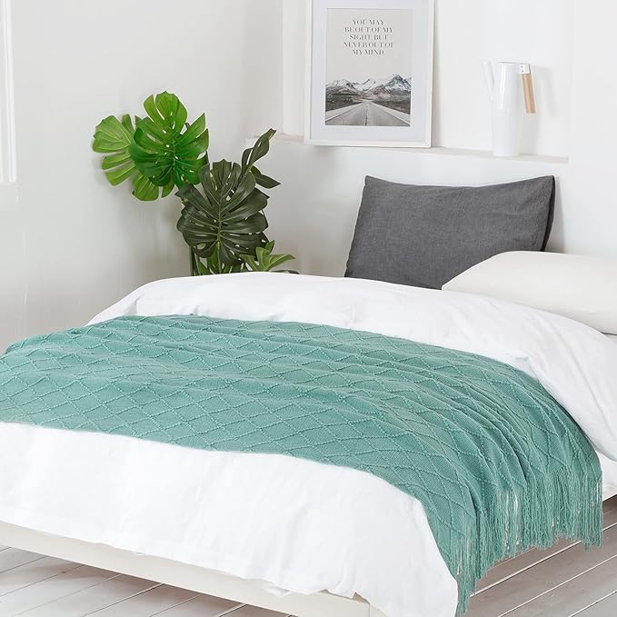 BOURINA Dark Cyan Throw Blanket 50 x90 Inches Textured Solid Soft Sofa Throw Bed Runner Knitted Decorative Blanket