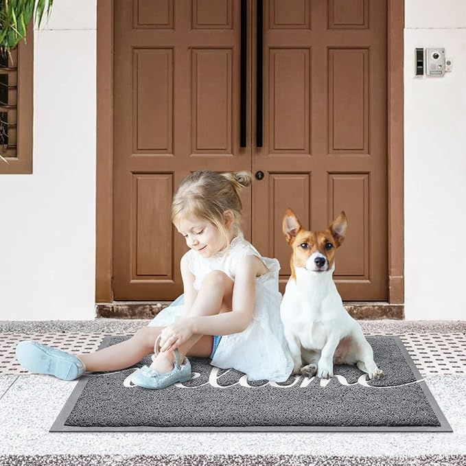CozyBounty Grey Door Mat Welcome Mats Outdoor Indoor Non-Slip Doormat for Entryway Low-Profile Floor Mat for Yard, Garage, High Traffic Areas (30"x17.5", Grey)