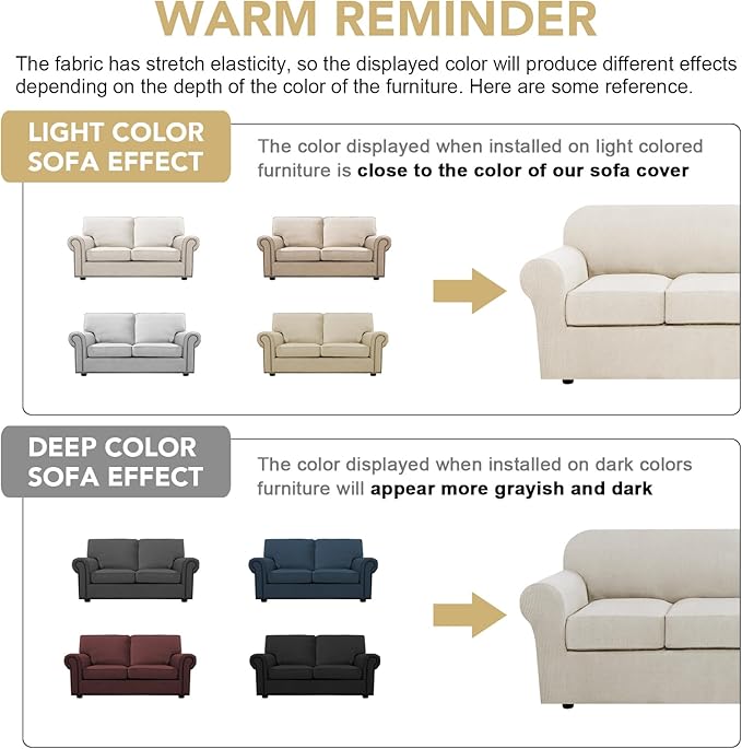 H.VERSAILTEX 3 Piece Stretch Sofa Covers for 2 Cushion Sofa Couch Covers for Living Room Sofa Slipcovers (Base Cover Plus 2 Seat Cushion Covers) Thicker Jacquard Fabric(Large Sofa, Ivory)