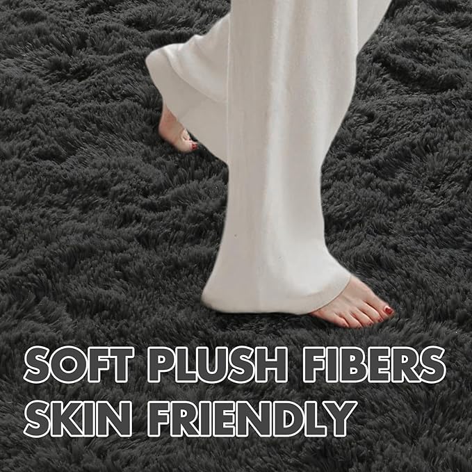 8x10 Ft Extra Large Shag Rugs for Living Room, Ultra Soft Fluffy Furry Area Rugs for Bedroom Indoor Floor, Aesthetic Carpet for Kids Home Decor (Dark Grey)