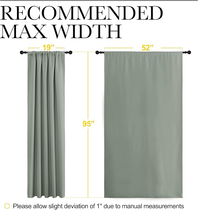 NICETOWN Window Curtains Blackout Drapes - Thermal Insulated Solid Rod Pocket Blackout Curtains/Draperies for Living Room (Sage Green, One Pair, 52 by 95-Inch)