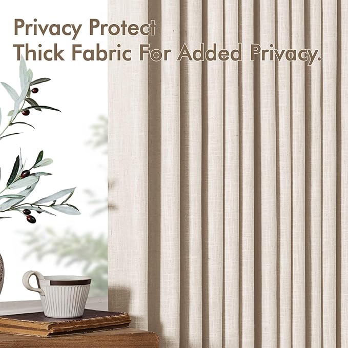 MIULEE Pinch Pleated Thick Linen Curtains 90 Inches Long 2 Panels for Living Room Bedroom, Linen Textured Memory Trained Pleat Drapes Back Tab Light Filtering Cream Ivory Window Curtains with Hooks