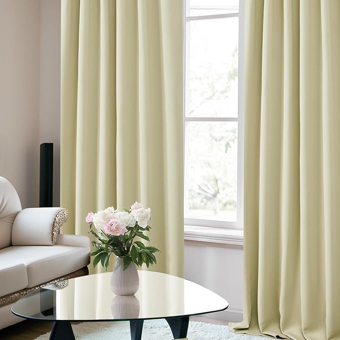 Deconovo Blackout Curtains, Thermal Insulated, W52 x L63 2 Panels, Back Tab, Machine Washable, Room-Darkening Drapes for Bedroom/Living Room Beige