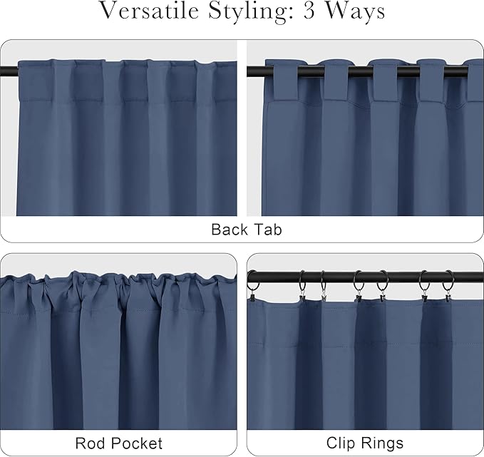 PONY DANCE Blackout Curtains 84 inches Long - Thermal Insulated Curtain Drapes Light Block Energy Efficient Modern Design Style for Home Decor, 52" x 84", Blue Haze, 2 Pieces