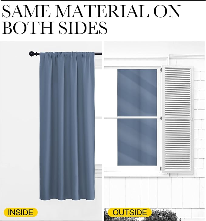 NICETOWN Blackout Curtains for Bedroom, Blackout Curtain Panels, Window Treatment Energy Saving Thermal Insulated Solid Rod Pocket Blackout Drapes/Draperies (Stone Blue, 1 Pair, 62 by 63-inch)