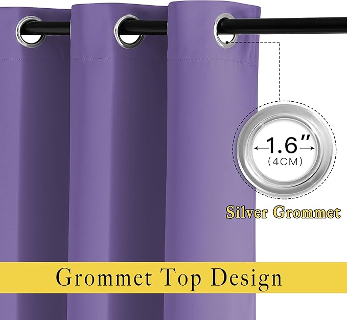 NICETOWN Blackout Curtains 90 inch Length - Triple Weave Energy Saving Sound Reducing Thermal Insulated Solid Grommet Blackout Drapes for Bedroom/Living Room (1 Pair, W46 x L90, Lilac Purple)