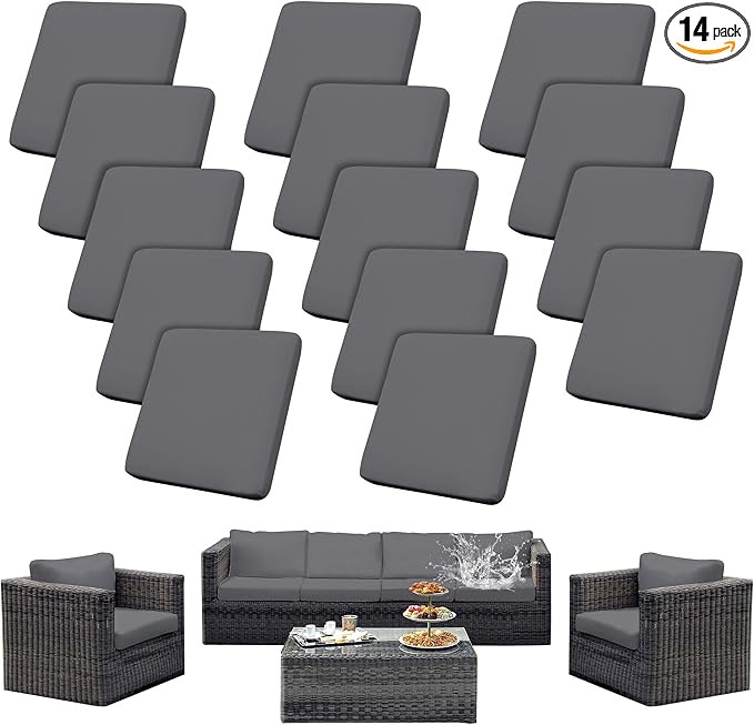 Outdoor Cushion Covers Set,14PCS Patio Furniture Couch Seat Slipcovers, Replacement for Sofa Sectional Chair(Cover，Only)