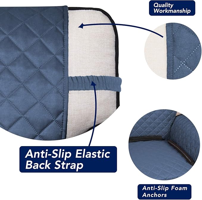 PureFit Reversible Quilted Sofa Cover, Water Resistant Slipcover Furniture Protector, Washable Couch Cover with Non Slip and Elastic Straps for Kids, Dogs, Pets (Chair, Dark Blue/Light Blue)