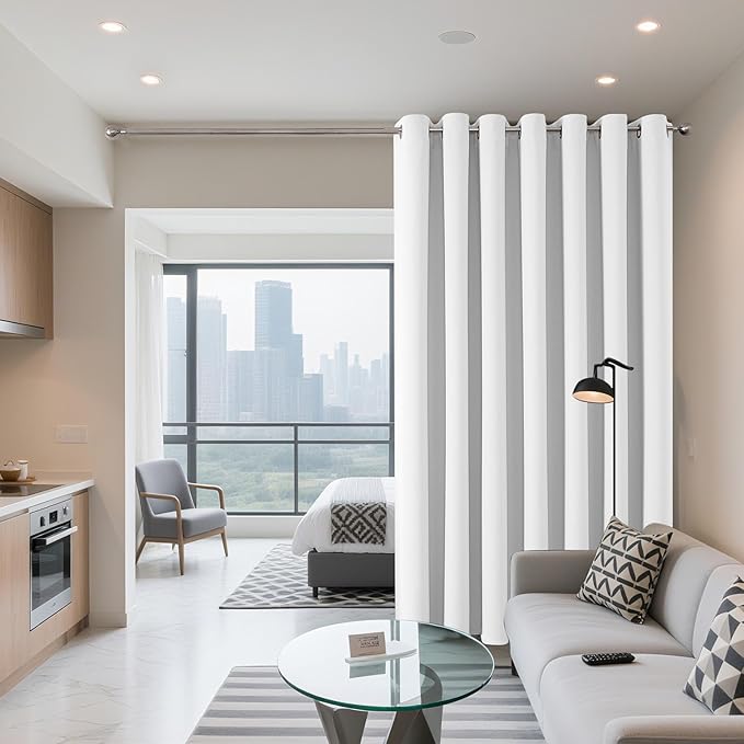 Joydeco Blackout Patio Sliding Door Curtains 108 Inches Long, Grommet Privacy Room Divider Curtains, Extra Wide Thermal Blackout Drapes for Bedroom Living Room (Pure White, 60Wx108L, 1 Panel)