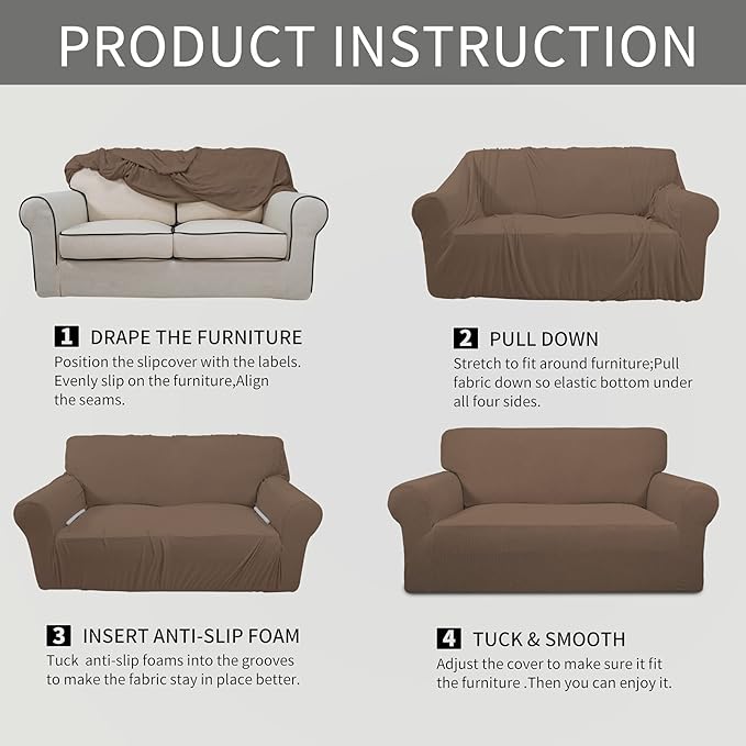 Easy-Going Stretch Oversized Loveseat Slipcover 1-Piece Sofa Cover Furniture Protector Couch Soft with Elastic Bottom for Kids Polyester Spandex Jacquard Fabric Small Checks Brown