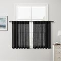 Nanspring Short Linen Kitchen Curtains 36 Inch Length,Over Sink Black Privacy Semi Sheer Curtains Back Tab and Rod Pocket Drapes for Basement Bathroom Window 42 x 36 Inch,2 Panels
