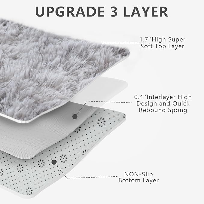 Shag Area Rugs for Bedroom Living Room,5X8 Ultra Soft Fluffy Area Rugs for Dorm, Indoor Carpet Nursery Rugs for Kids Room Home Decor,Tie-Dye Grey