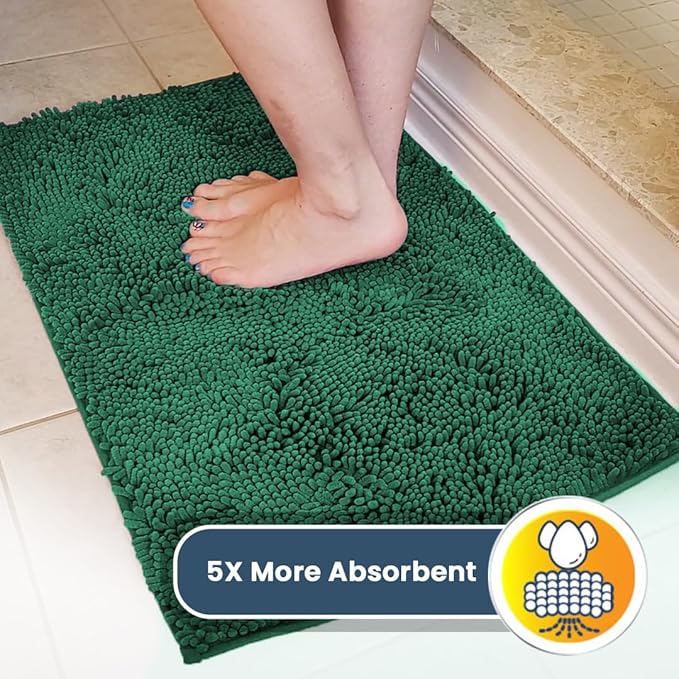Muddy Mat® | Super Absorbent Door Mat Indoor, Microfiber Quick Dry Chenille Entryway Rug, Non-Slip Front Door Mat, Indoor Mats for Entryway, Machine Washable Pet Rug, Dark Green 30"x19"