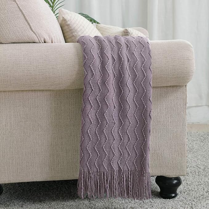 BOURINA Dark Lavender Throw Blanket 50 x90 Inches Textured Solid Soft Sofa Throw Bed Runner Knitted Decorative Blanket