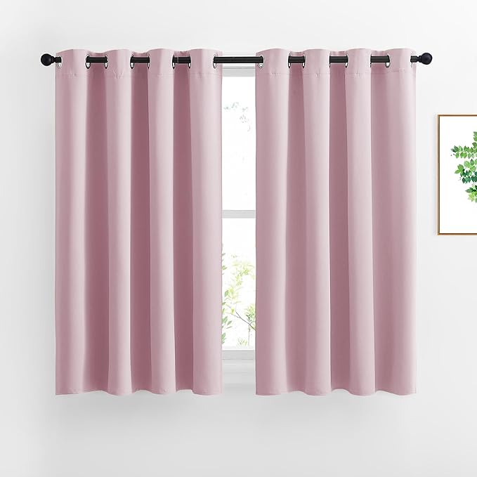 NICETOWN Insulated Room Darkening Curtains and Drapes - Microfiber Energy Saving Thermal Insulated Solid Grommet Room Darkening Draperies for Kitchen (1 Pair, 46 inches by 54 Inch, Baby Pink)