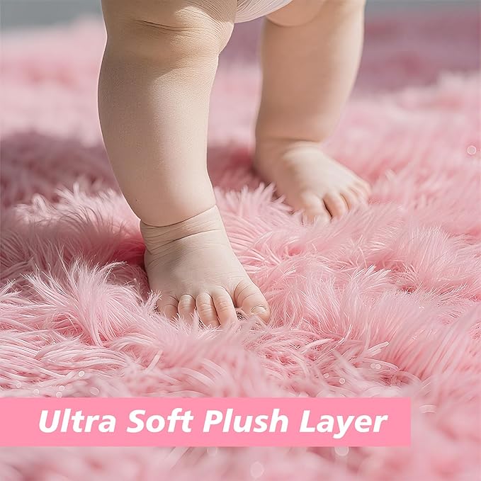 yulidayang Pink Fluffy Round Area Rugs for Bedroom,5'X5'Shag Circle Area Rugs for Girls Room,Non Slip Fuzzy Plush Rug for Kids Room Living Room and Dorm Home Decor Rug