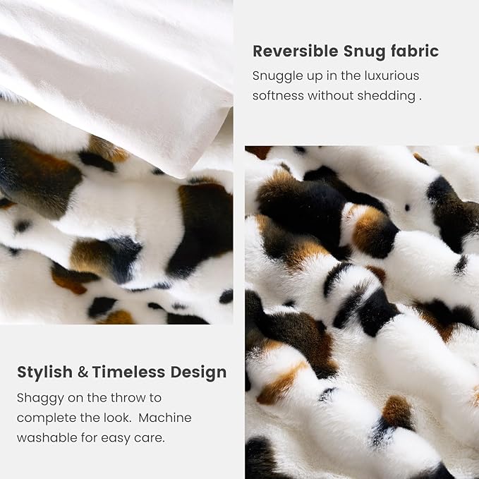 Cozy Bliss Cow Print Faux Fur Throw Blanket for Couch, Fuzzy Soft Plush Thick Bubble Blanket for Sofa Bedroom Living Room, 60x80 Inches