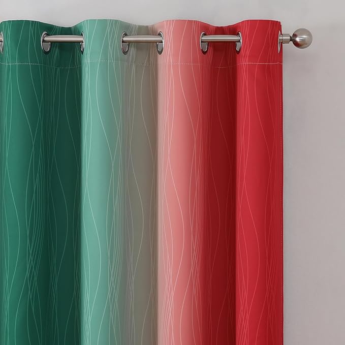 Estelar Textiler Red and Green Christmas Blackout Curtains for Bedroom, Thermal Insulated Ombre Drapes 84 Inches Long, Full Room Darkening Energy Saving Curtains for Living Room,52Wx84L,2 Panels