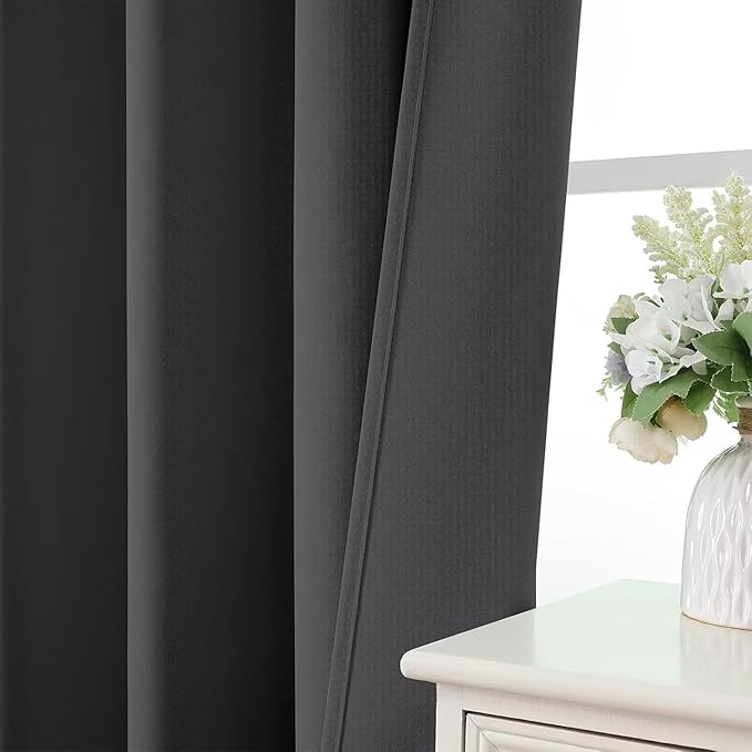 Joydeco Blackout Curtains 90 Inch Length 2 Panels Set, Thermal Insulated Long Curtains& Drapes 2 Burg, Room Darkening Grommet Drapes for Living Room Bedroom Window (Dark Grey, W52 x L90 Inch)
