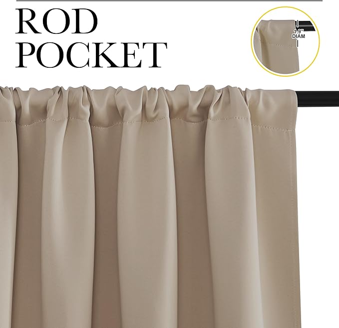 NICETOWN 2 Panels Blackout Curtains, Rod Pocket Thermal Insulated Curtains for Bedroom, Room Darkning Shading Blinds Modern Home Decoration for Living Room, Home Office, W42 x L63 in, Soft Taupe