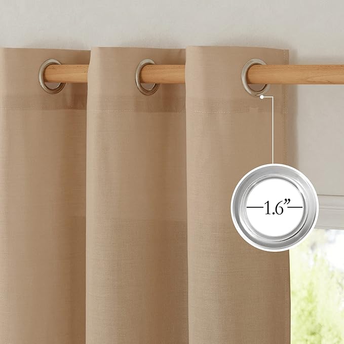 NICETOWN Taupe Linen Curtains for Bedroom, Thick Flax Privacy Added Light Filtering Casual & Rustic Semi Sheer Curtains & Drapes Light Filtering for Kitchen/Cafe, W55 x L54, 2 Panels