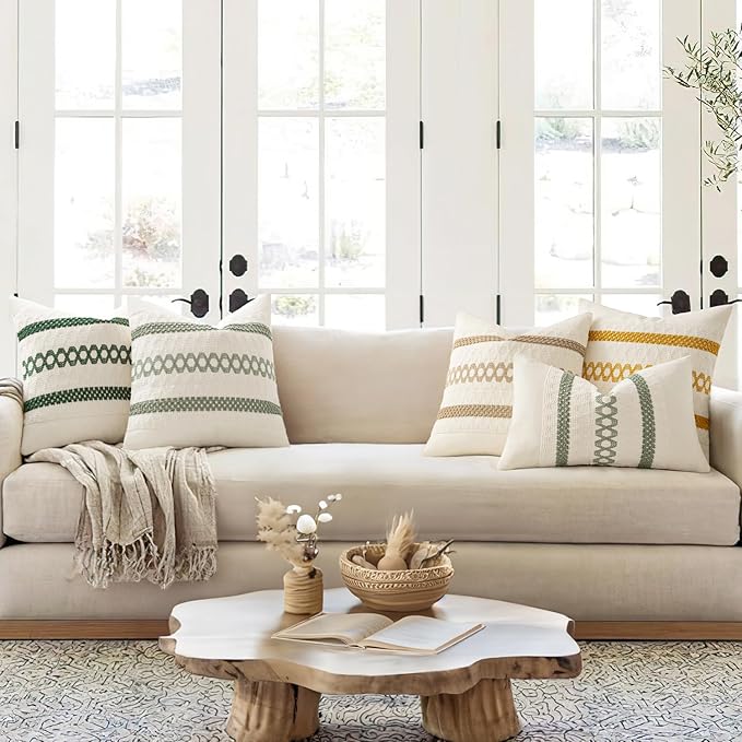 MIULEE Set of 2 Sage Green Boho Decorative Lumbar Pillow Covers 12x20 Inch Farmhouse Rustic Couch Throw Pillows Modern Summer Cushion Covers Retro Cute Macrame Woven Spring Decor for Bed Sofa Chair