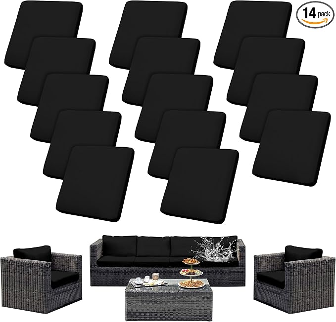 Outdoor Cushion Covers Set,14PCS Patio Furniture Couch Seat Slipcovers, Replacement for Sofa Sectional Chair(Cover，Only)