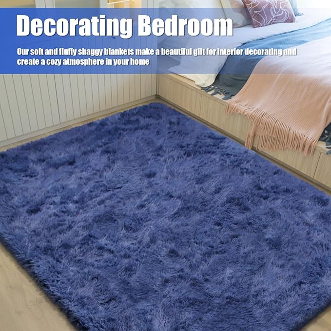 Shag Area Rug for Bedroom 5x8,Blue Fluffy Area Rugs for Living Room,Soft Fuzzy Rug Non-Shedding Indoor Plush Carpet for Kids Bedroom Nursery Dorm Home Decor