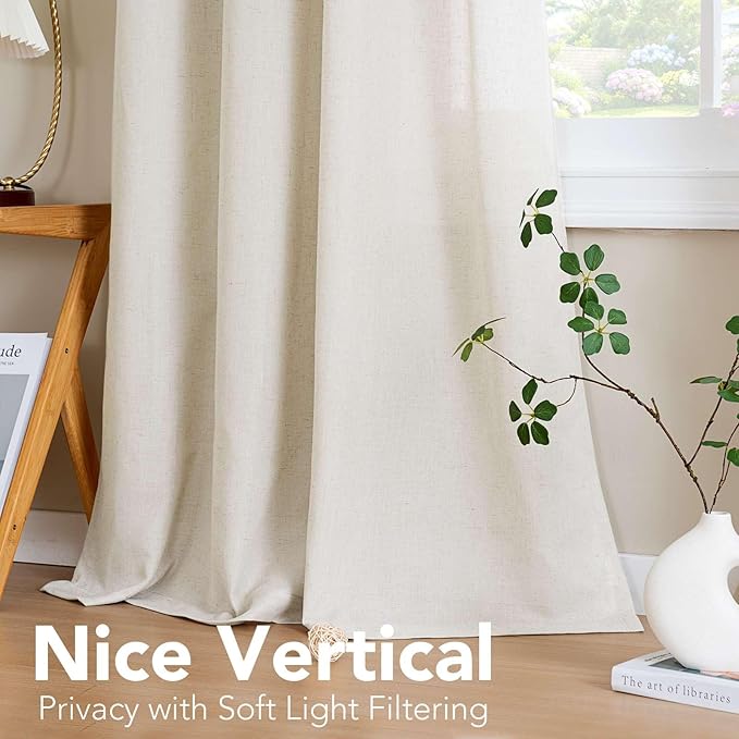 H.VERSAILTEX Elegant Natural Linen Blended Energy Efficient Light Filtering Linen Textured Curtains/Nickel Grommet Window Treatments Panels/Drapes (Set of 2, Ivory, 52"W x 45"L)