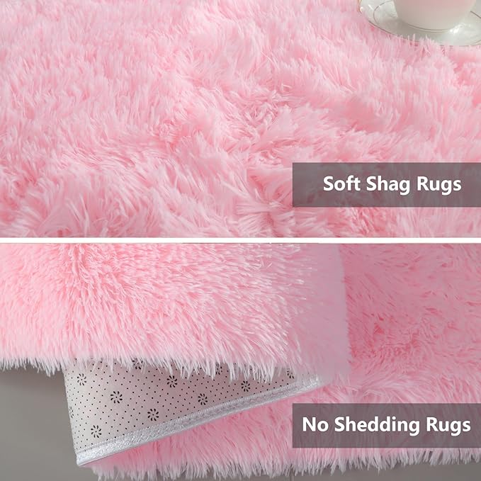 Large Shag Area Rugs for Living Room Bedroom,Big Ultra Soft Fluffy Pink Area Rugs for Dorm,Indoor Carpet Nursery Rugs for Kids Girls Room Home Decor (Pink, 10X14 Feet)