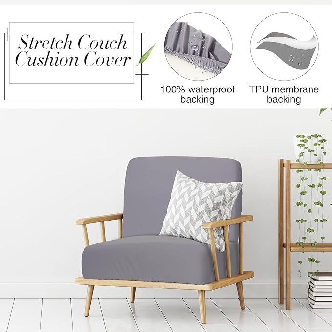 Newwiee 8Pcs Patio Cushion Covers Stretch Outdoor Cushion Cover Replacement for Patio Furniture Sofa Couch Slipcovers, Soft Flexibility Washable Furniture Protector(Waterproof Pure,Light Grey)