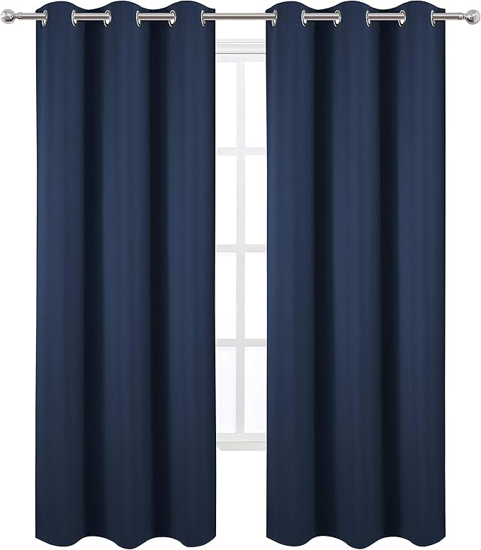 LEMOMO Blackout Curtains 42 x 84 inch/Navy Curtains Set of 2 Panels/Thermal Insulated Room Darkening Bedroom Curtains