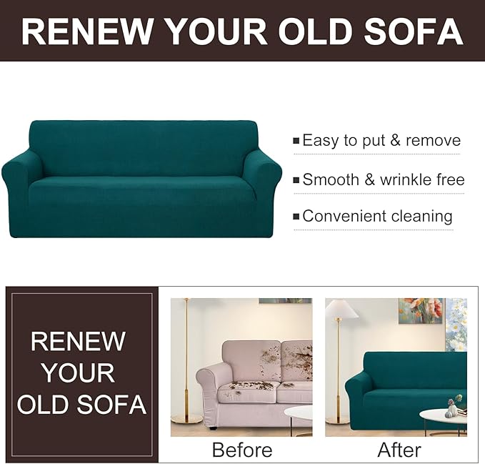 U-NICE HOME 4 Seater Stretch Couch Cover Sofa Cover Washable Sofa Slipcover Furniture Protector for 3 Cushion Couch Sofa Pet Friendly, Blue